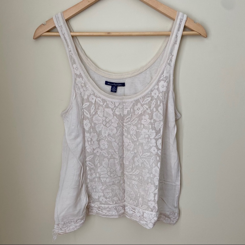 American Eagle white floral lace front tank top